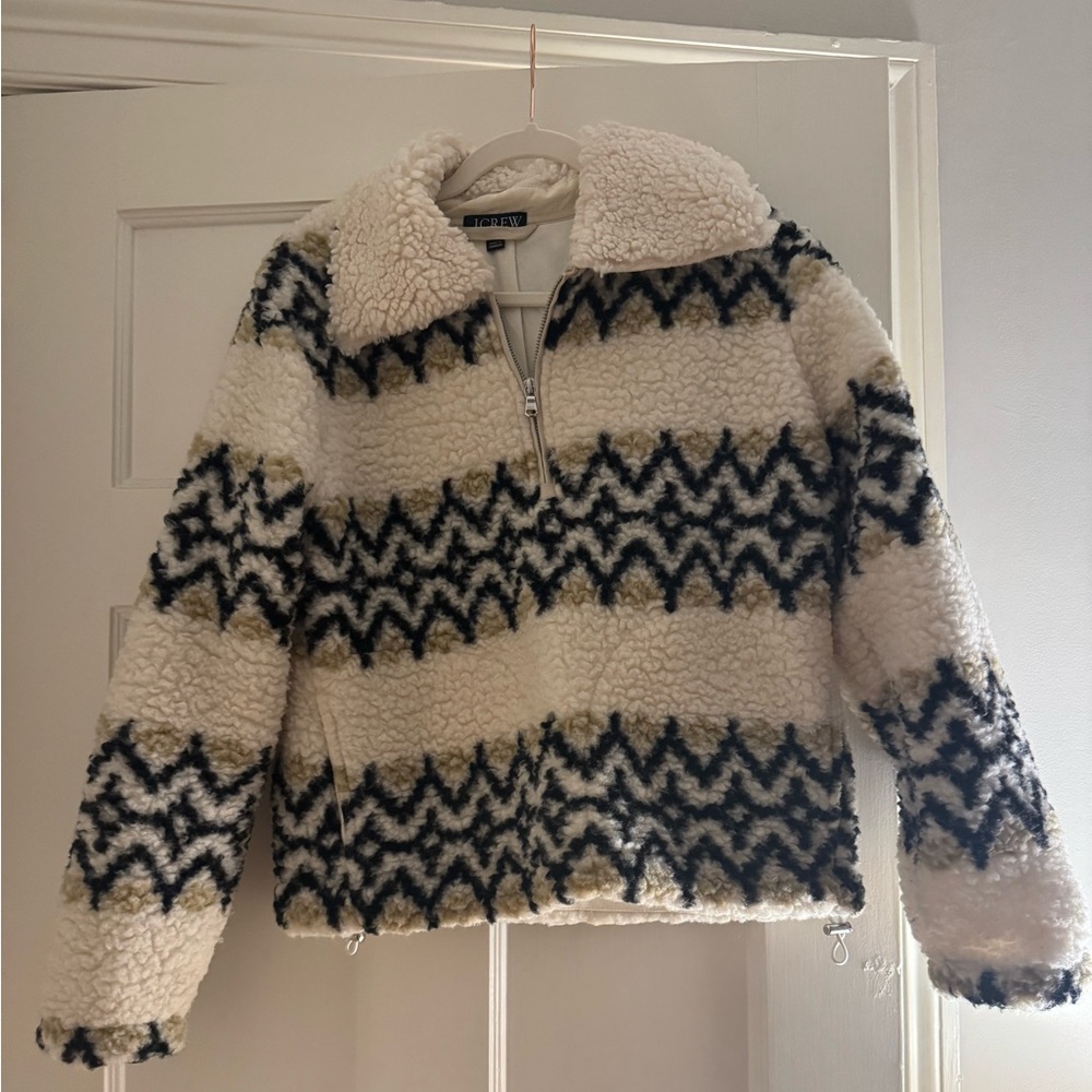 J.Crew Jacquard-print sherpa half-zip fleece pullover XS